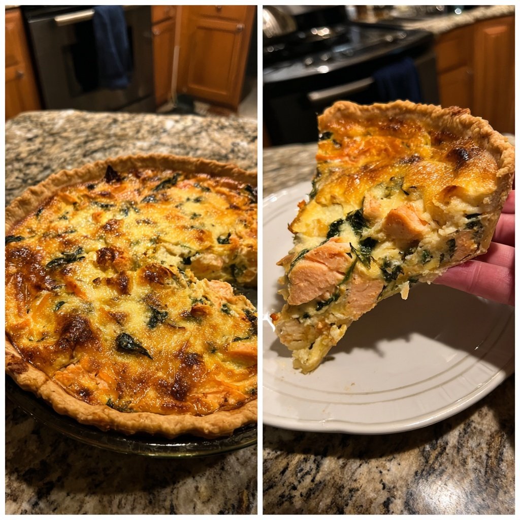 Cheesy Salmon Quiche with Spinach