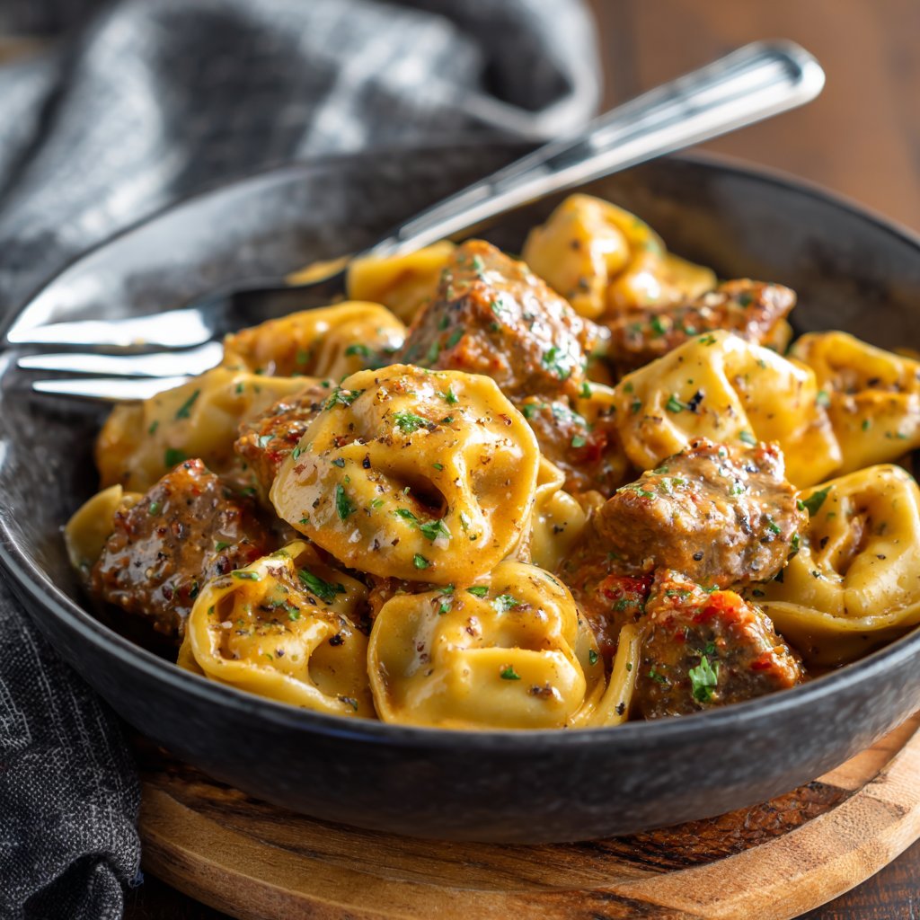 Creamy Tomato Garlic Steak Tortellini